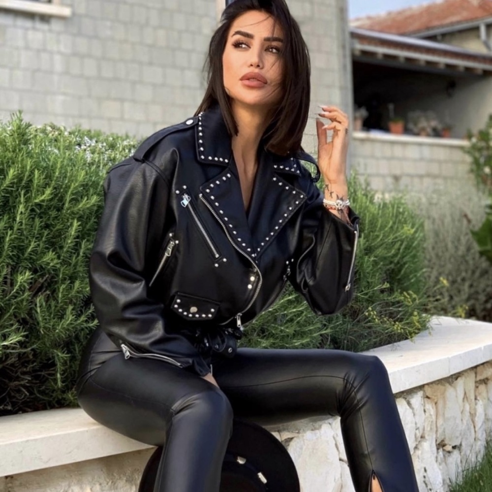 Zara Vegan Leather Studded Jacket